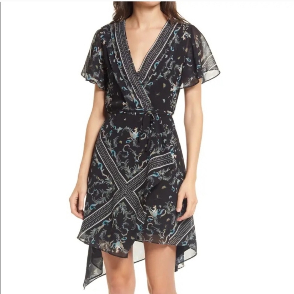 NWT ALL SAINTS Kaiya Assam Dress‎ Size 0 Wrap Black White